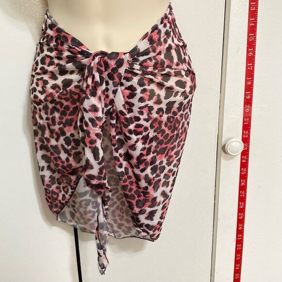 Sarong Cover up Beach Wrap Pink Cheetah Leopard Mini Tie Womens Small - Picture 4 of 8